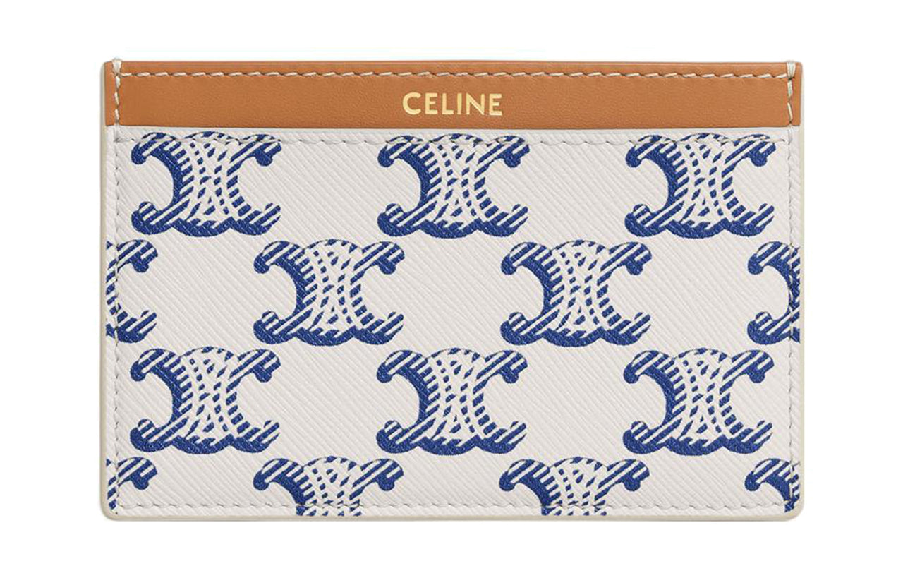 CELINE Canvas With Calfskin Trim Card Clip Card Holder Women's Blue/White