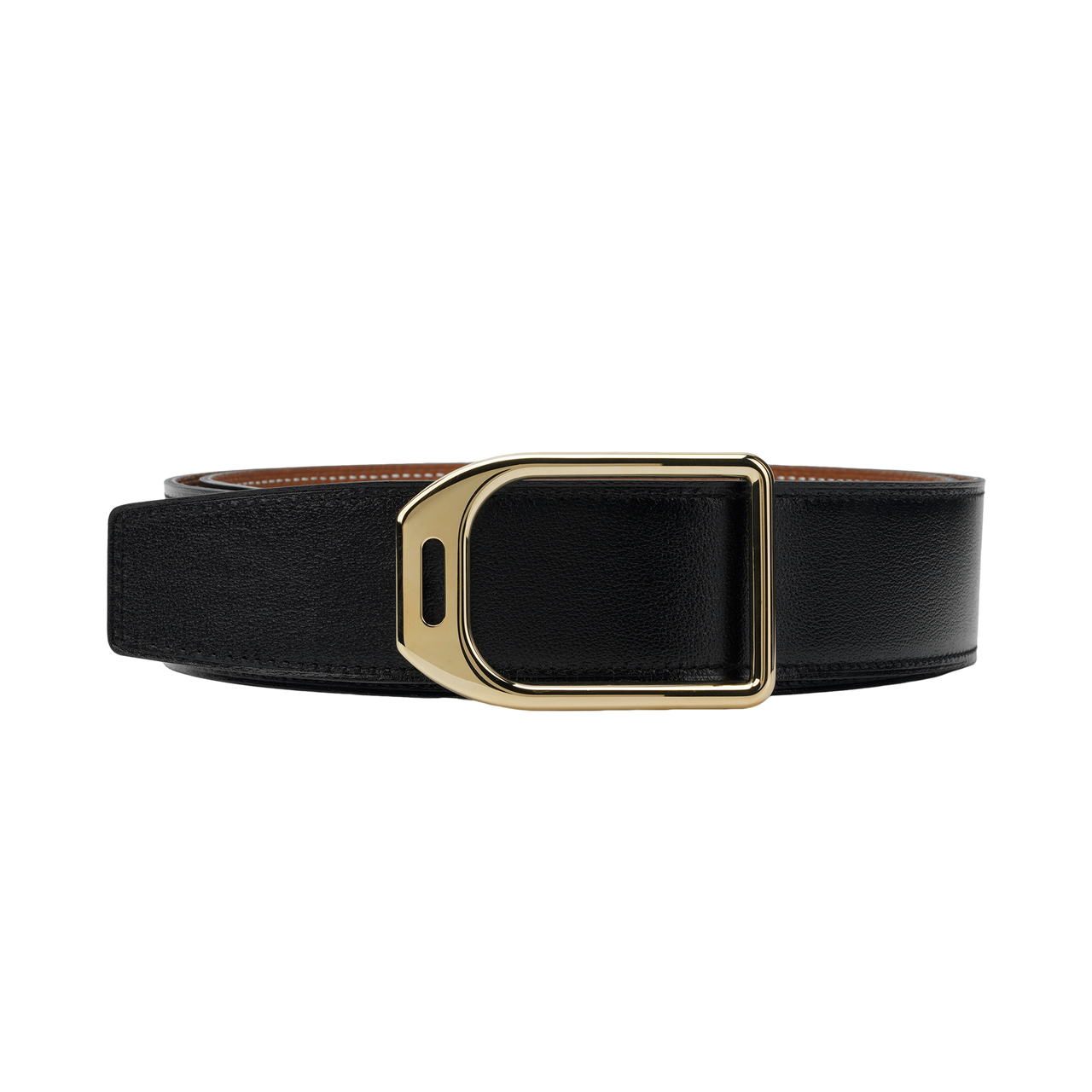 HERMES Metal Leather Belts Men's Black Width: 3.8cm