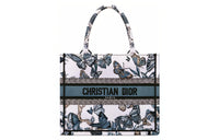 DIOR BookTote Embroidery Tote Bag Shopping Bag Handbag Small Size Women's White & Light Midnight Blue