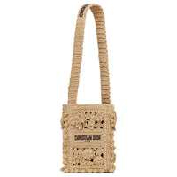 DIOR D Bubble Raffia Grass Bucket Bag, Shoulder Bag, Crossbody Bag Trumpets Women's Natural