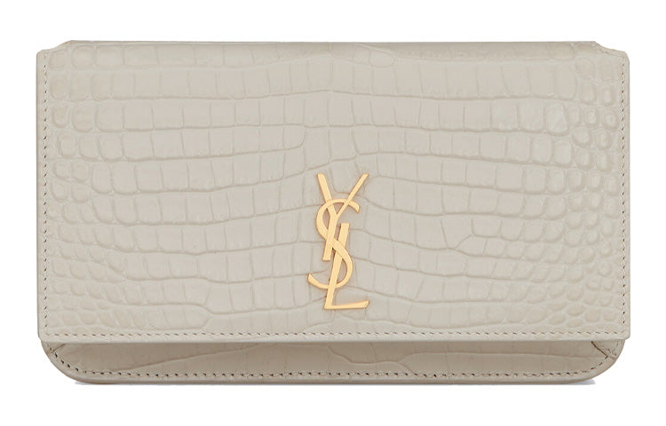 SAINT LAURENT Monogram Cow Leather Crossbody Cell Phone Pouch Women's White