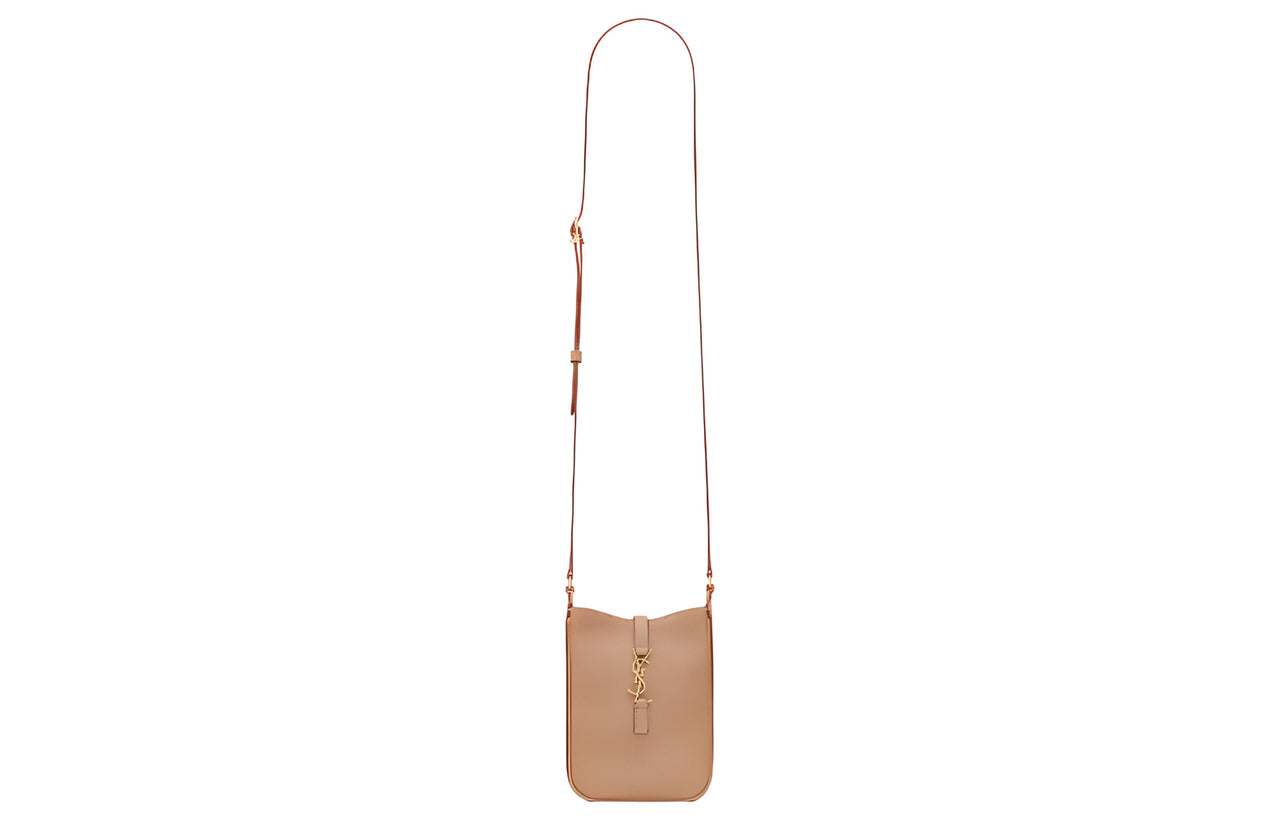 SAINT LAURENT Calfskin Upright Handbag, Crossbody Bag Mini Women's Brown Gold