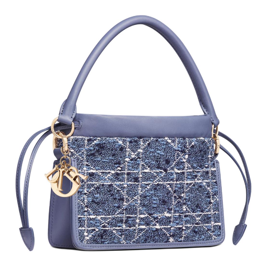 DIOR Lady Dior Fabric Handbag Mini Women's Blue
