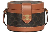 CELINE Tambour Fabric With Leather Lunch Bag, Handbag, Shoulder Bag, Crossbody Bag Medium Size Women's Tawny