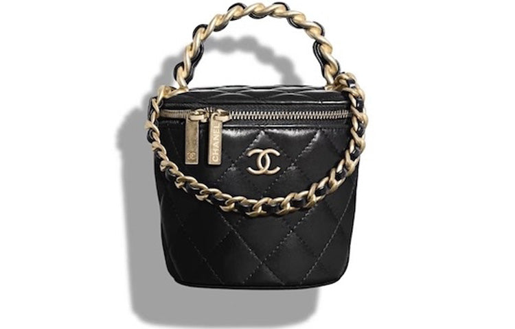 CHANEL Calfskin Prosperity Bucket Bag Handbag Small Size Women's Black/Pink/Purple