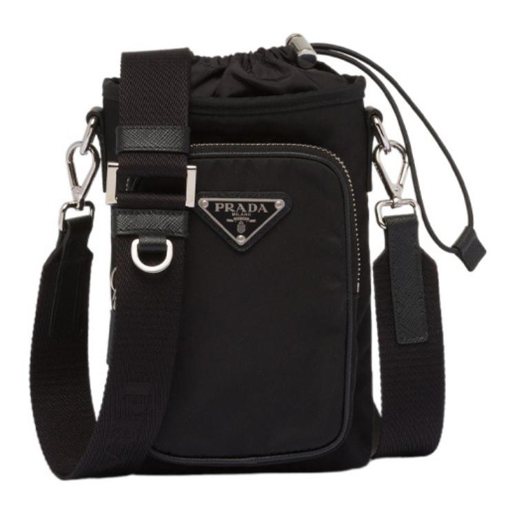 PRADA Nylon Fabric One Shoulder Crossbody Cell Phone Pouch Men's Black