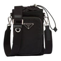 PRADA Nylon Fabric One Shoulder Crossbody Cell Phone Pouch Men's Black