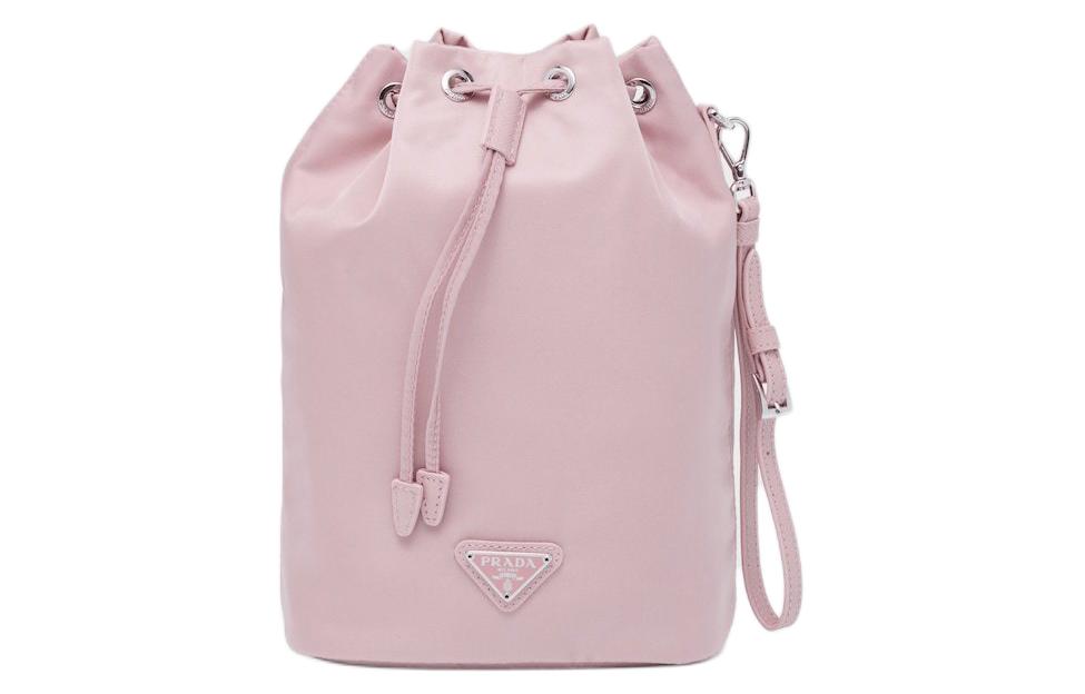 PRADA Fabric Bucket Bag Clutch Women's Snow Pink