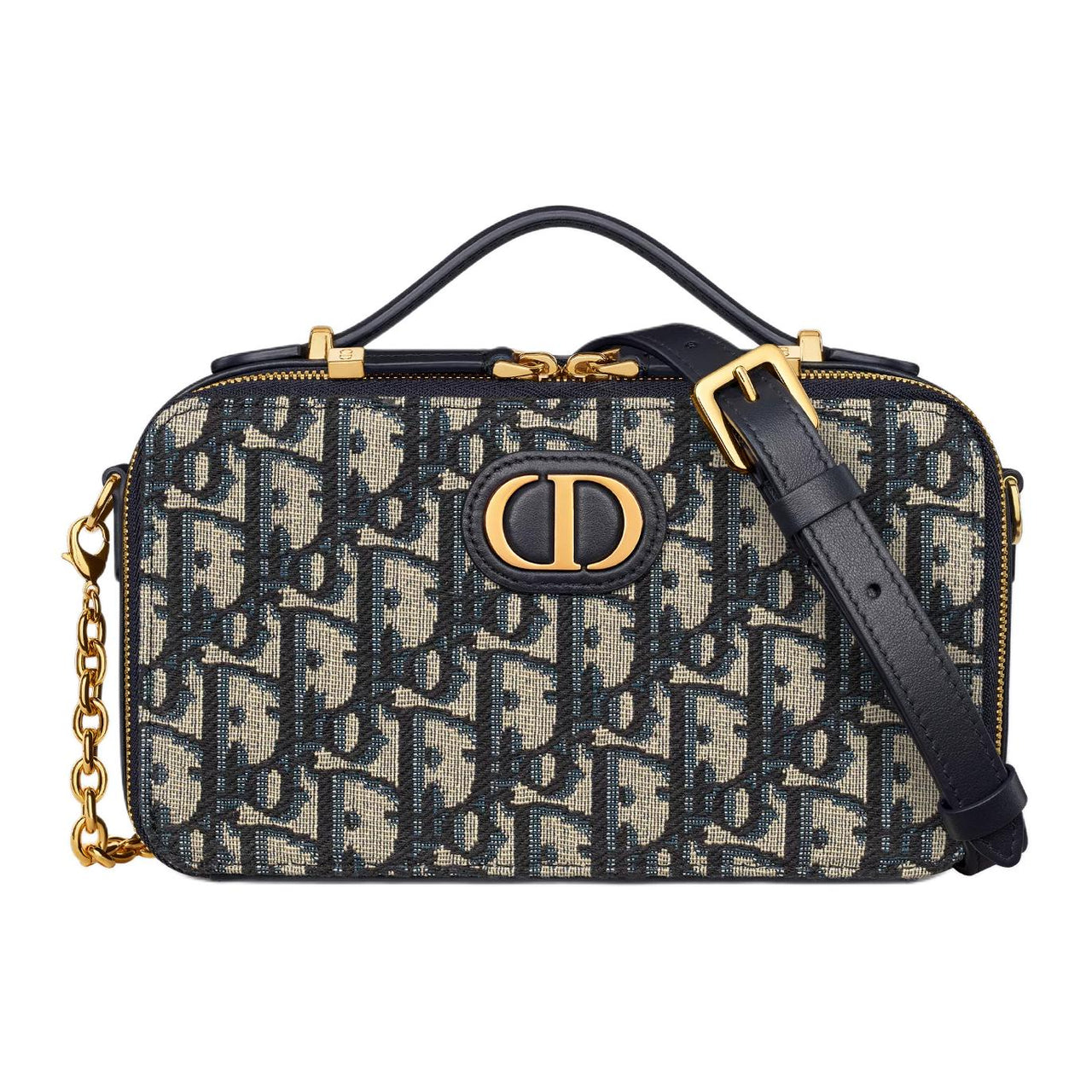 DIOR 30 Montaigne Cotton With Cow Leather Patchwork One Shoulder Handbags Women's Blue