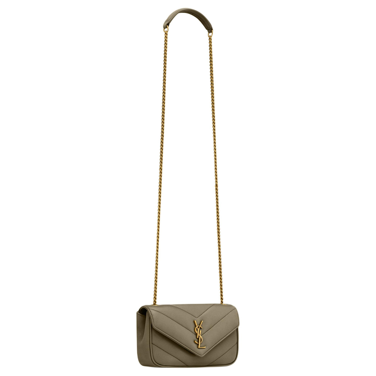 SAINT LAURENT LOULOU Lambskin Shoulder Bag, Crossbody Bag Mini Women's Dark Brown