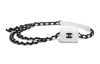CHANEL Grain Calfskin And Metal Paint Fanny Pack Earphone Case Women's Black White