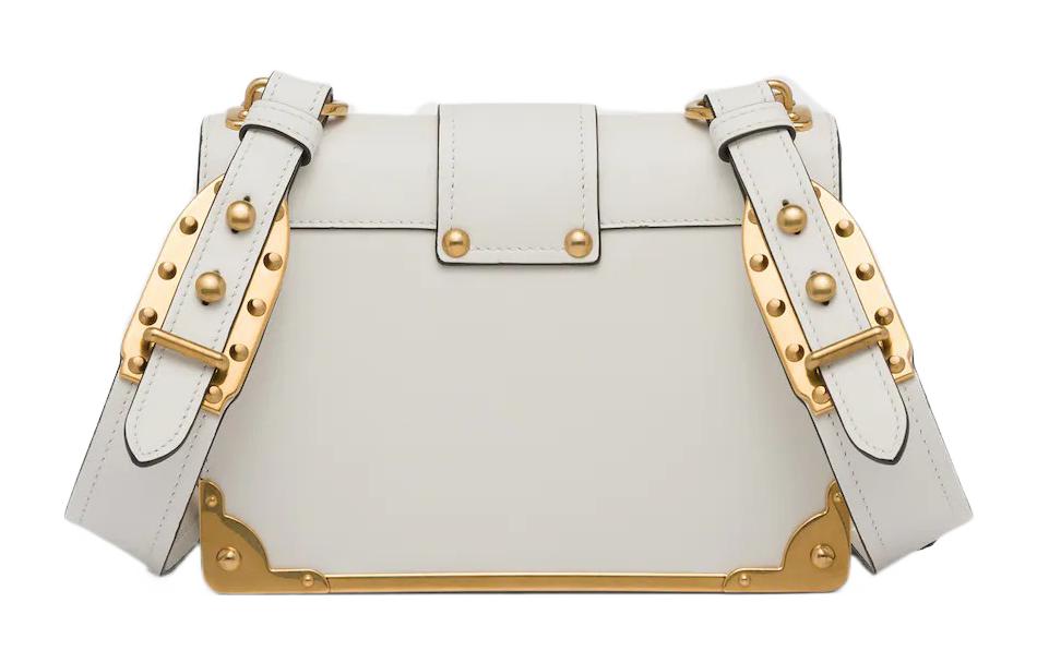 PRADA Cahier Leather One Shoulder Handbag, Crossbody Bag Women's White