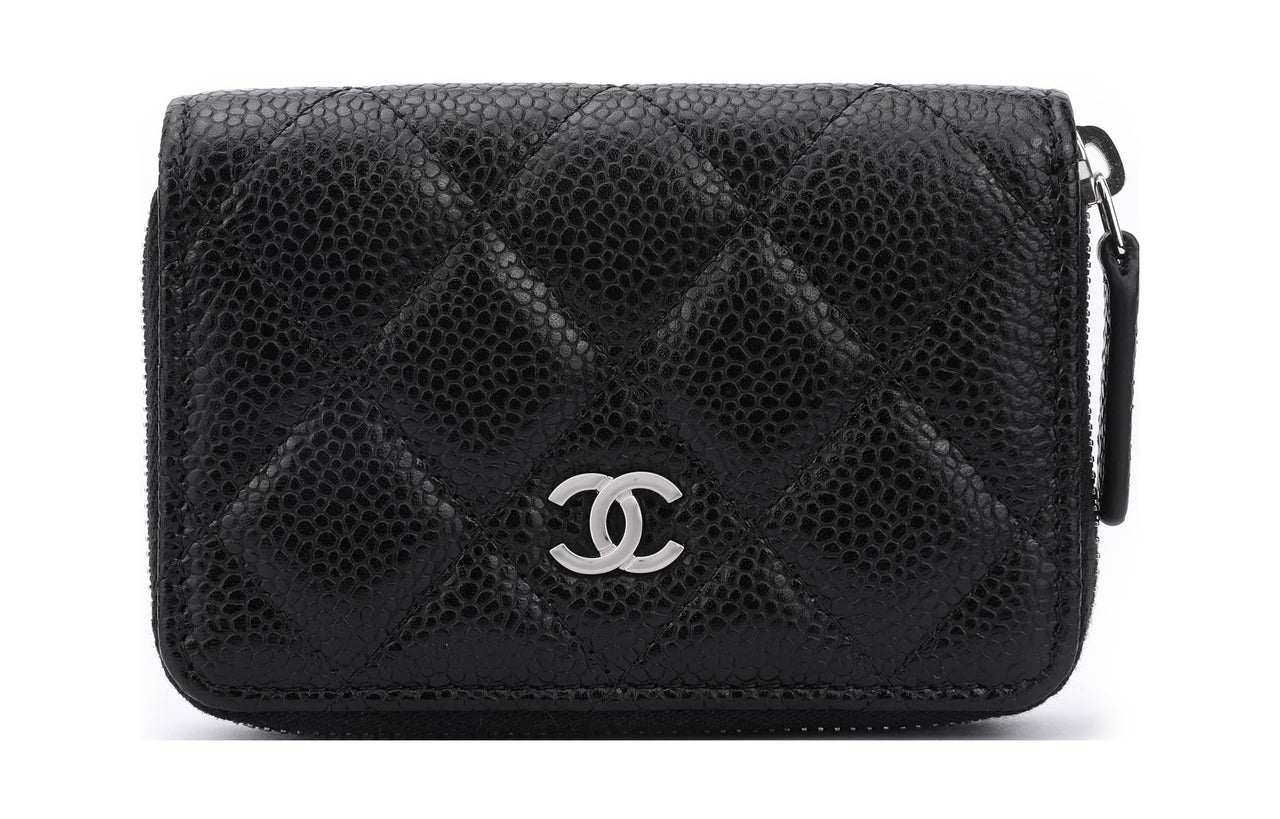 CHANEL Grained Calfskin Card Holder Wallet Women's Black