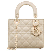 DIOR Lady Dior Sheepskin Shoulder Bag Crossbody Bag Handbags Small Size Women's Ash Ivory