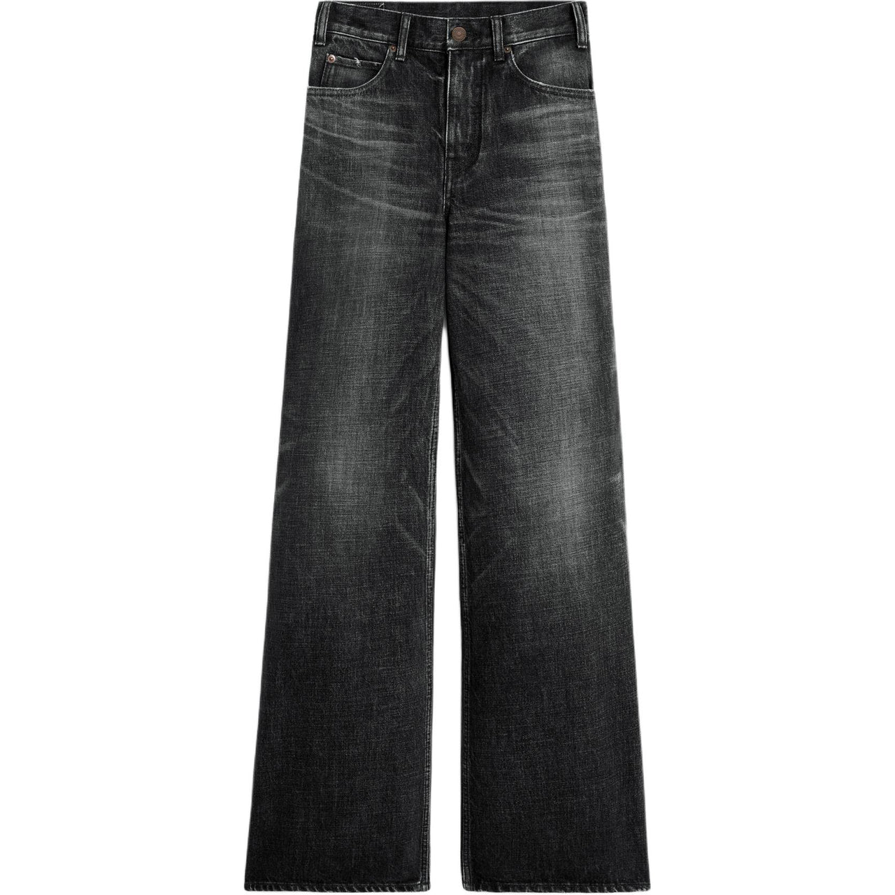CELINE Flared Surf Jeans In Black Ice Rinse Denim
