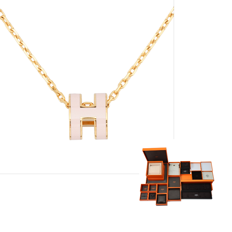 HERMES POP H Collection Gold-Plated Necklaces Women's Pink Gold