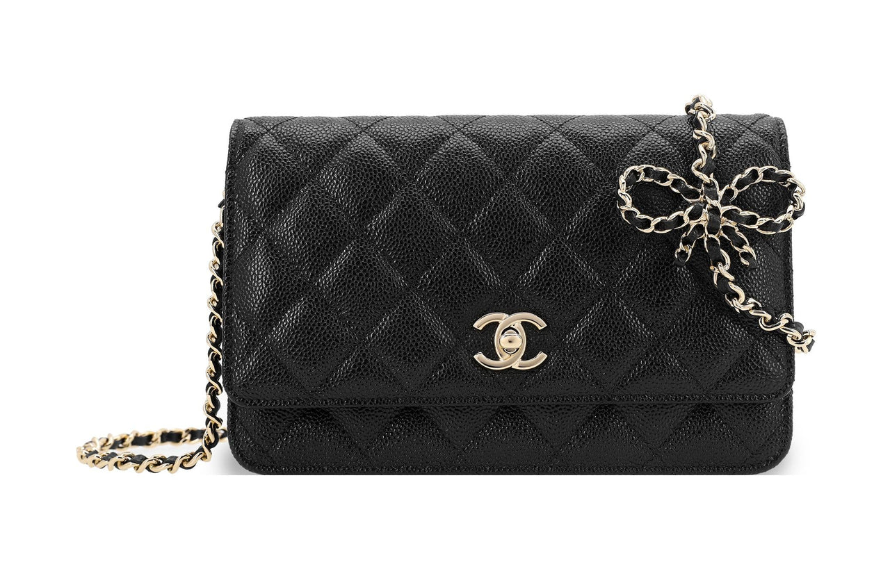 CHANEL Grained Calfskin Shoulder Bag Crossbody Bag Wallet Women's Black