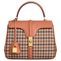 CELINE Plaid Fabric With Natural Cow Leather Shoulder Bag Crossbody Bag Handbag Small Size Women's Multicolor