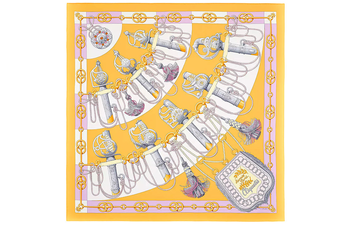 HERMES Silk Scarves Women's Sunlight Yellow/Parmesan Purple