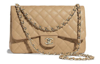 CHANEL Classic Flap CF Textured Calfskin Shoulder Bag Crossbody Bag Large Size Women's Beige