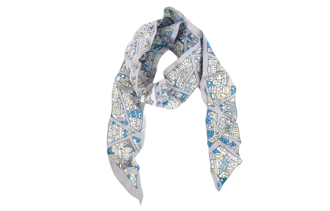 HERMES Silk Scarves Unisex Gray/Blue