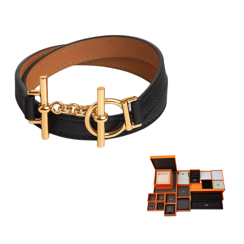 HERMES Calfskin Bracelets Women's Black
