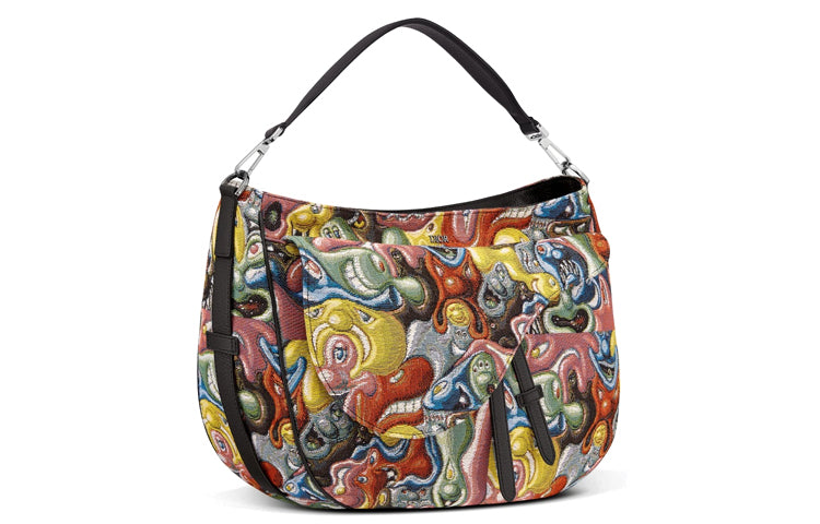 DIOR Kenny Scharf Collaboration Saddle Jacquard Saddle Bag, Crossbody Handbag, Shoulder Bag Men's Multicolor
