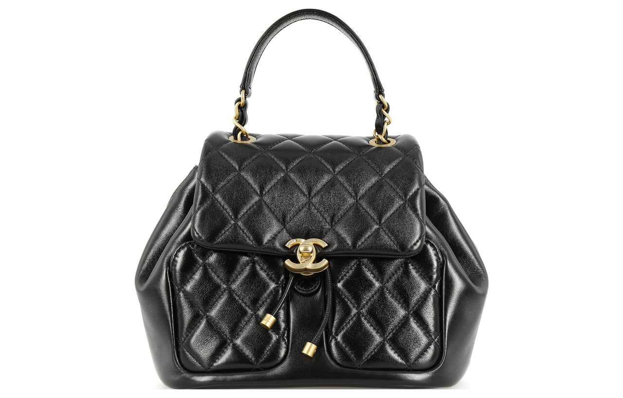 CHANEL Sheepskin Backpack Women's Black