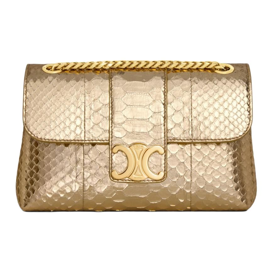 CELINE Snake Leather Shoulder Bag Crossbody Bag Small Size Women's Gold