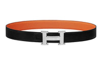 HERMES Trendy Elegance Fashion Silver Buckle Epsom Calfskin Belt Women's Black Width: 3.2cm