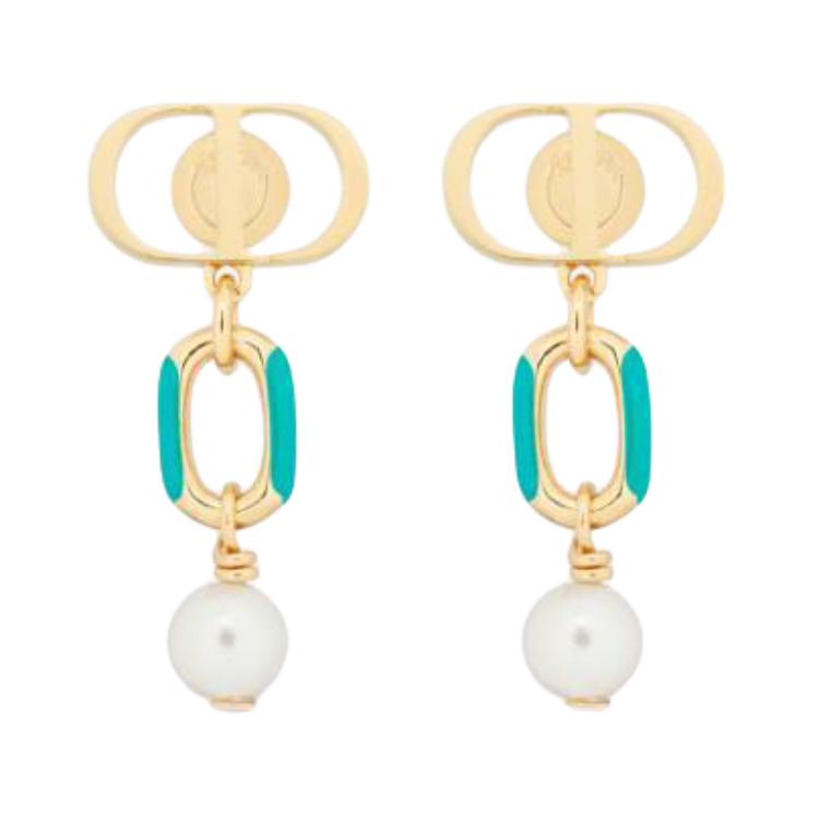 DIOR Metal Resin Pearl Earrings Women's Gold