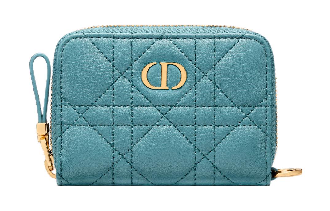 DIOR Calfskin Card Holder Women's Blue Green