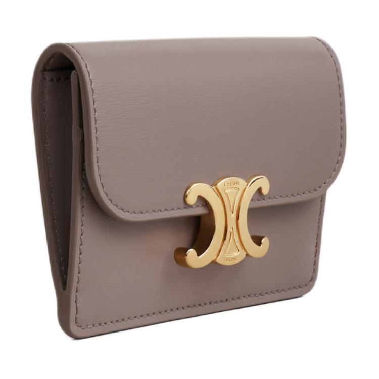CELINE Triomphe Shiny Calfskin Patchwork Leather Card Holder Women's Eggstone Gray