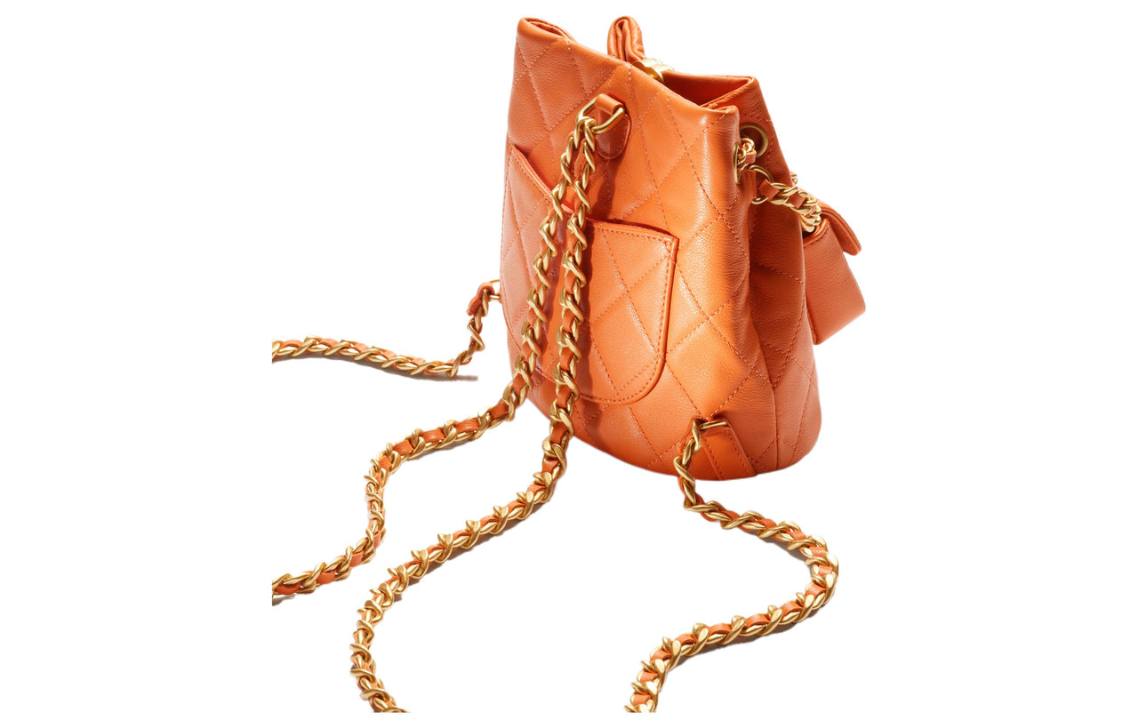 CHANEL Calfskin Combo Backpack Small Size Women's Orange