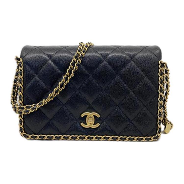 CHANEL Grained Embossed Cow Leather Chain Shoulder Bag Crossbody Bag Regular Women's Black
