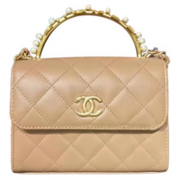 CHANEL Sheepskin Small Square Bag Shoulder Bag Crossbody Bag Women's Milk Tea Beige/Beige