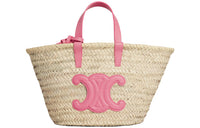 CELINE Triomphe Raffia And Bonded Leather Trim Tote Bag Straw Bag Shoulder Bag Crossbody Bag Handbag Women's Pink