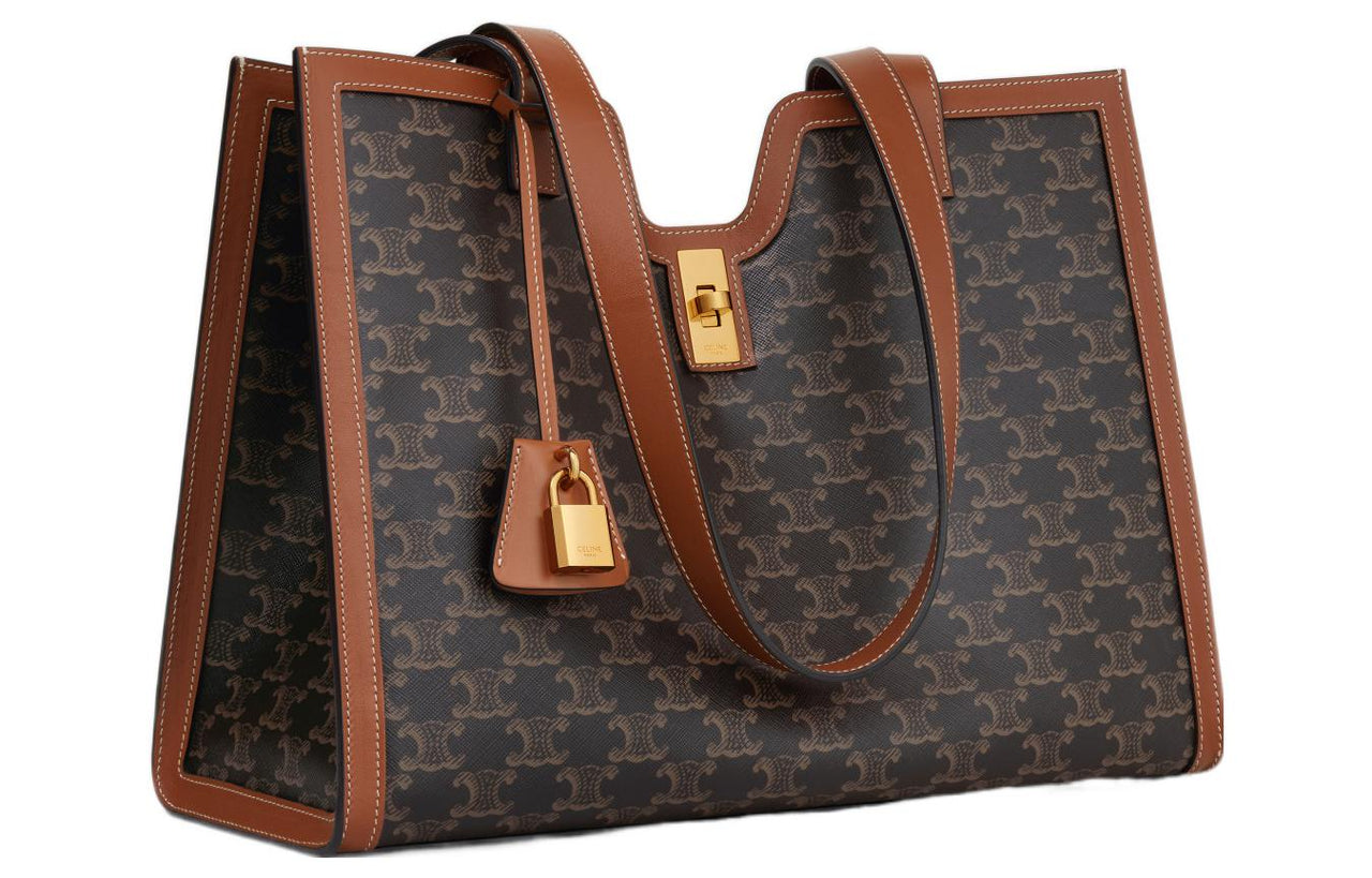 CELINE Cabas Cow Leather Tote Bag Shopping Bag Shoulder Bag Handbag Women's Tawny