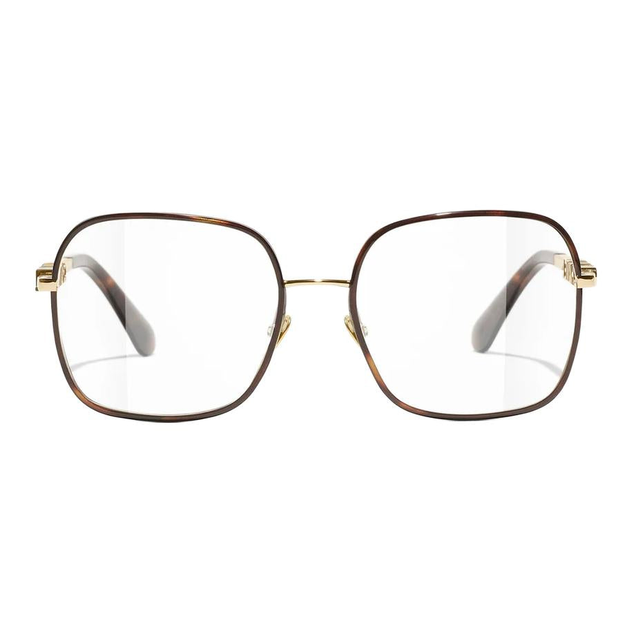 CHANEL Metal Irregular Shape Eyeglass Frames Unisex Tortoiseshell