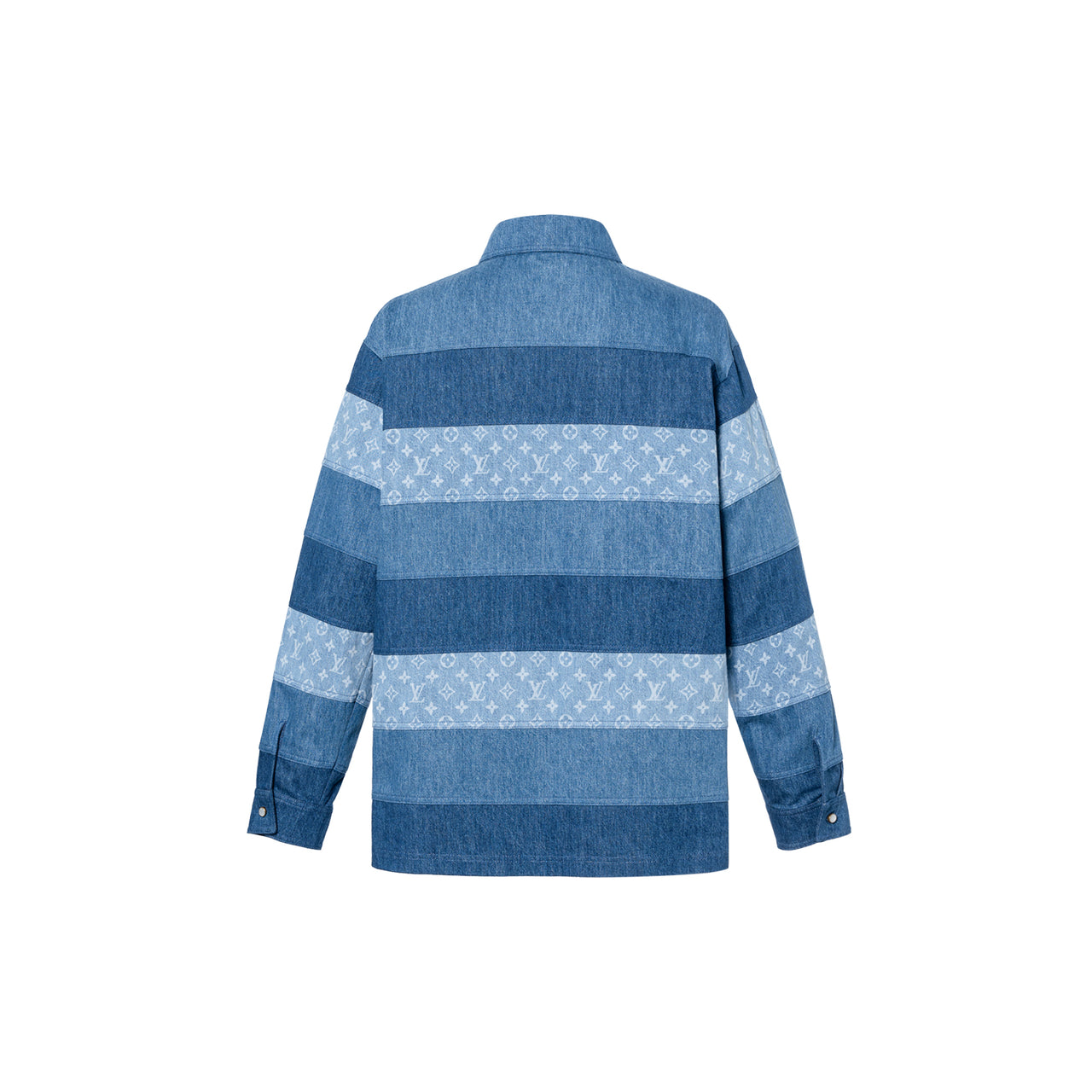 LOUIS VUITTON Patchwork Long-Sleeved Denim Polo Shirt