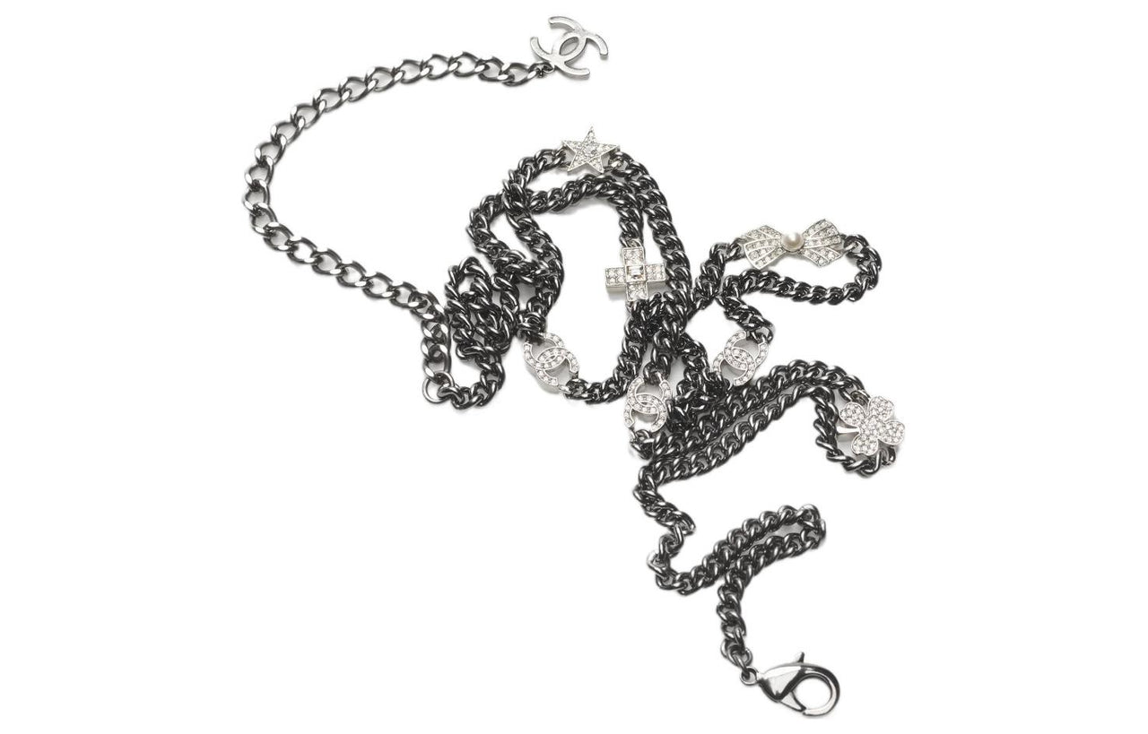 CHANEL Metal, Glass Pearl Waist Chain Women's Black