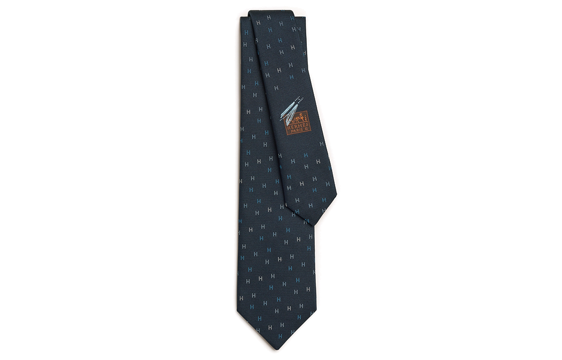 HERMES Mulberry Silk Ties Men's Marine Blue