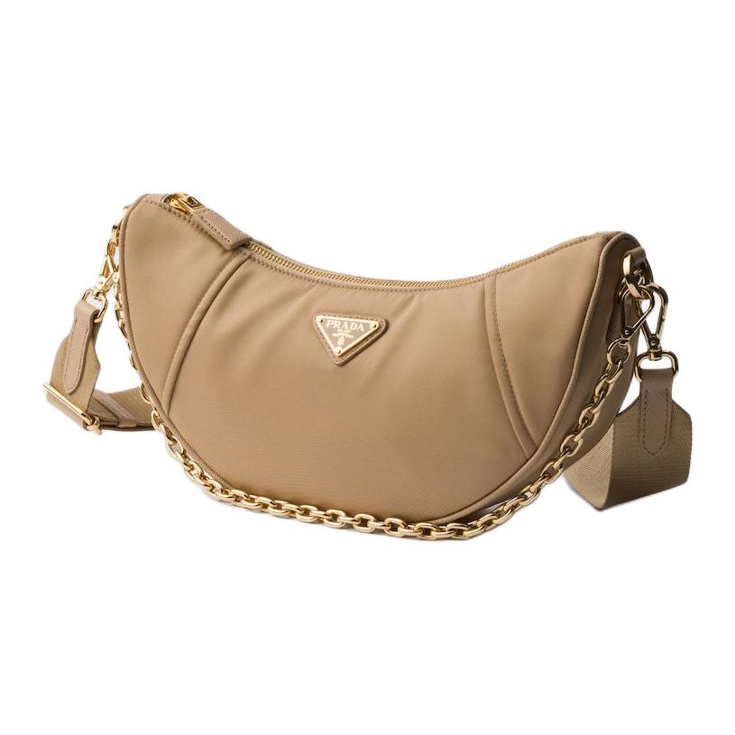 PRADA Re Nylon Recycled Nylon Crescent Bag Shoulder Bag Women's Camel Brown