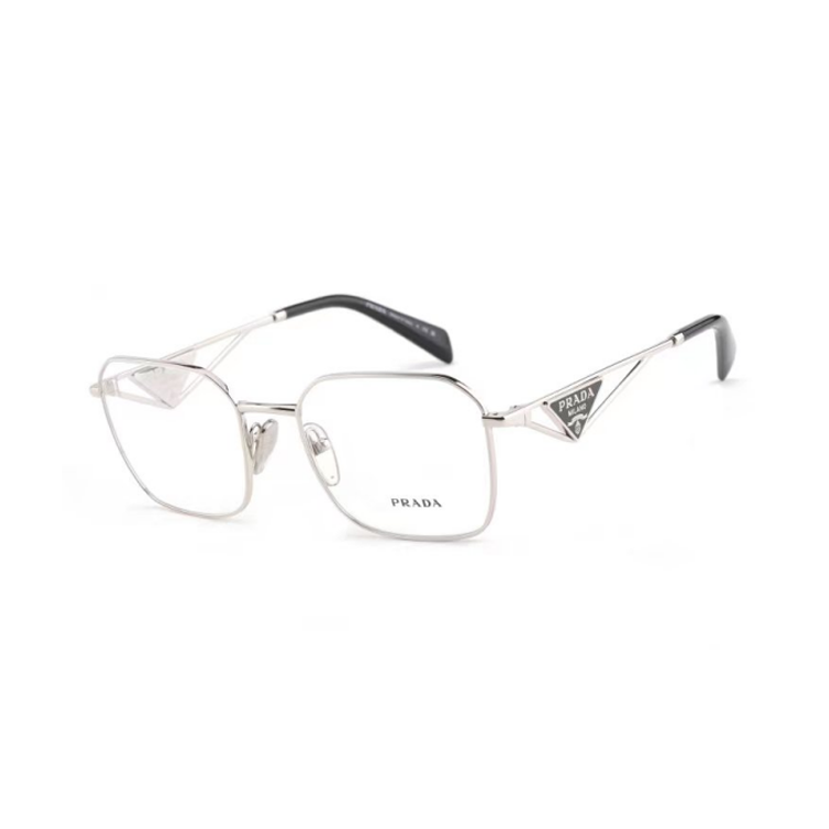 PRADA Metal Irregular Shape Eyeglass Frames Women's Silver