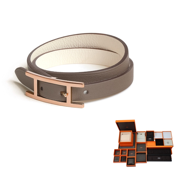 HERMES Calfskin Wristbands Unisex Gray