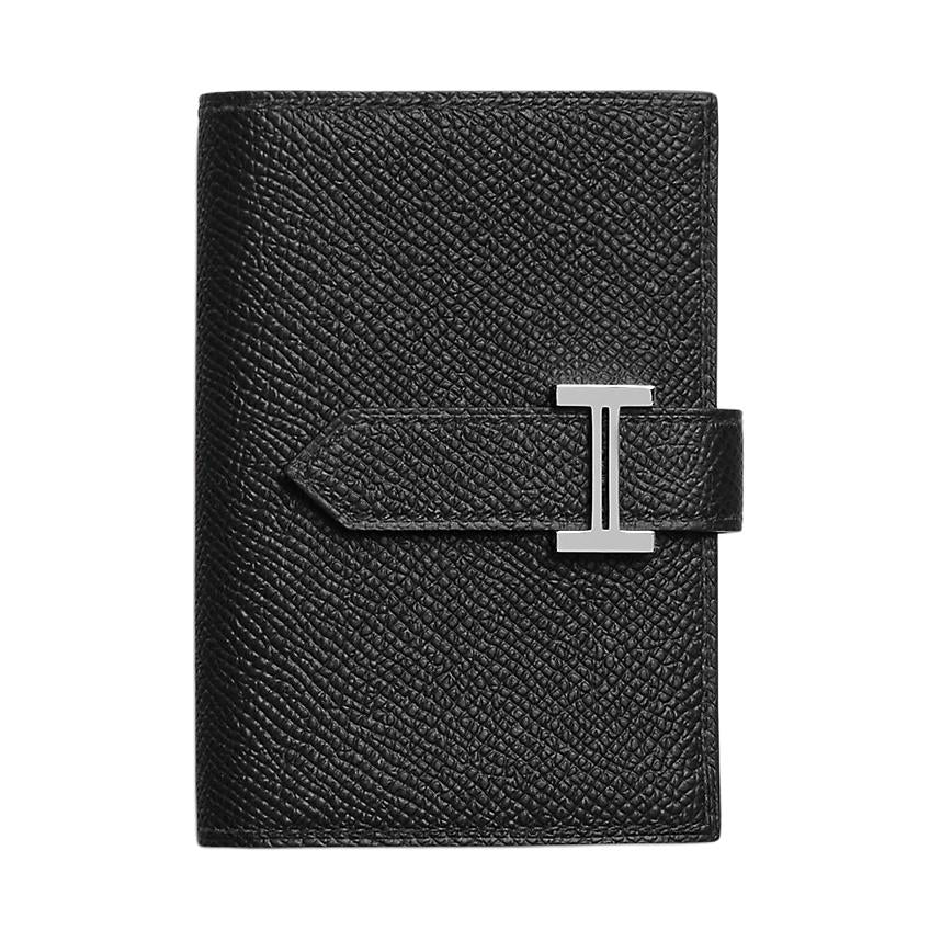 HERMES Bearn Lambskin Wallet Small Size Unisex 89 Noir Black