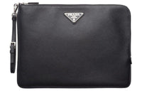 PRADA Leather Clutch Large Size Men's Black