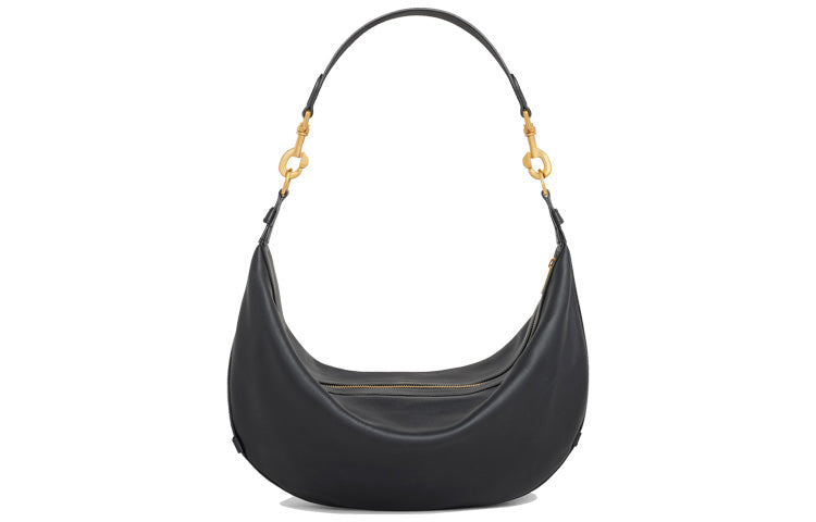 CELINE Imitation Deerskin Soft Calfskin One Shoulder Handbag Medium Size Women's Black