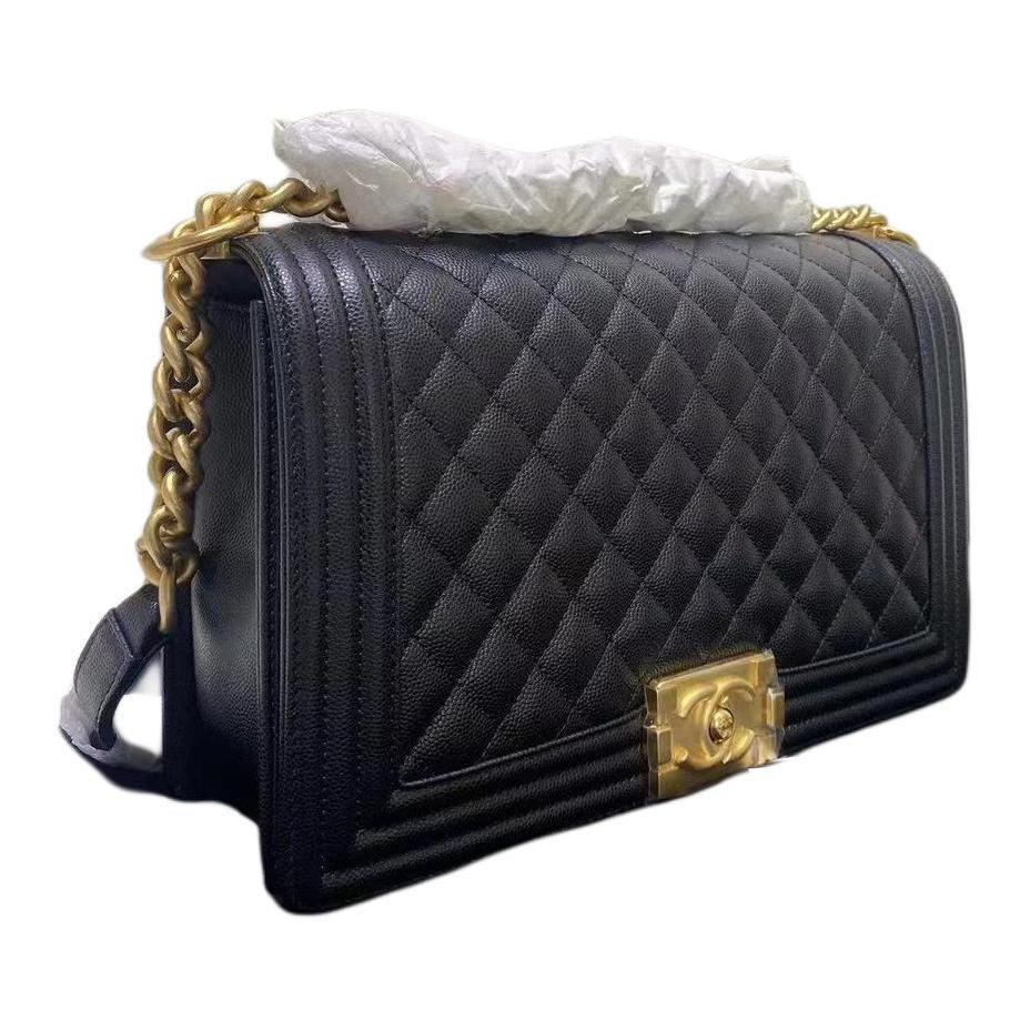 CHANEL LEBOY Grained Cow Leather Shoulder Bag Crossbody Bag Large Size Women's Black