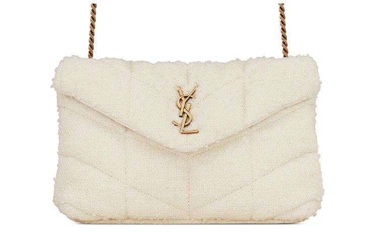 SAINT LAURENT PUFFER Fabric Shoulder Bag, Crossbody Bag Mini Women's White